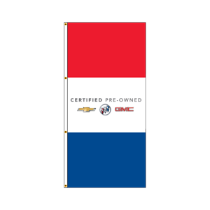 Double Faced Interceptor Drape Flags (Certified Pre-Owned Chevy/Buick/GMC) R/W/B