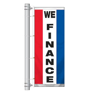Single Faced Stock Message Interceptor Drape Flag, WE FINANCE R/W/B