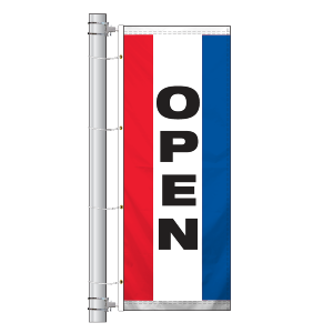 Single Faced Stock Message Interceptor Drape Flag, OPEN R/W/B