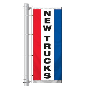 Single Faced Stock Message Interceptor Drape Flag, NEW TRUCKS R/W/B