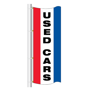 Double Faced Stock Message Free Flying Drape Flag, (USED CARS) (3'X8') RWB